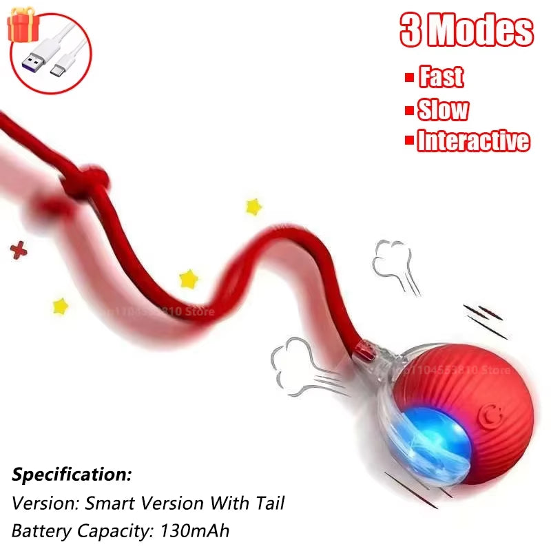 Engaging Automatic Rolling Cat Ball Toy with Faux Tail - Rechargeable Interactive Pet Training Tool