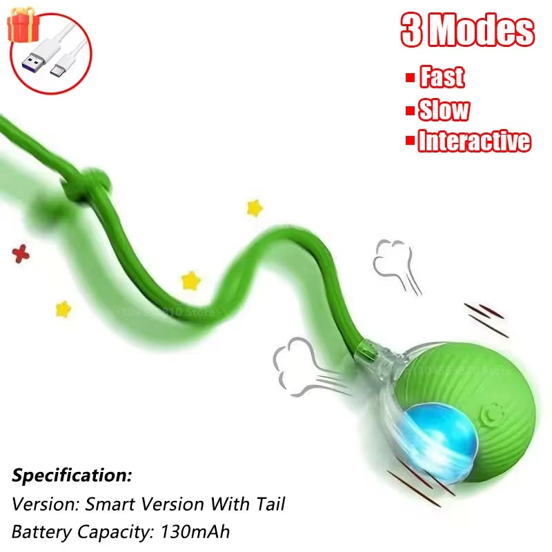 Engaging Automatic Rolling Cat Ball Toy with Faux Tail - Rechargeable Interactive Pet Training Tool