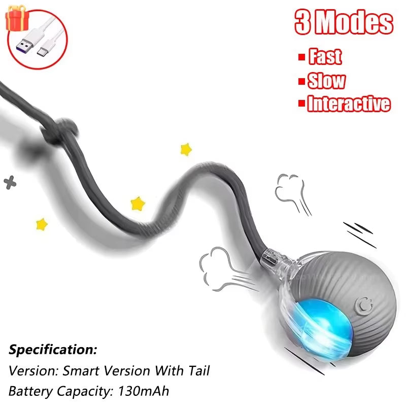 Engaging Automatic Rolling Cat Ball Toy with Faux Tail - Rechargeable Interactive Pet Training Tool