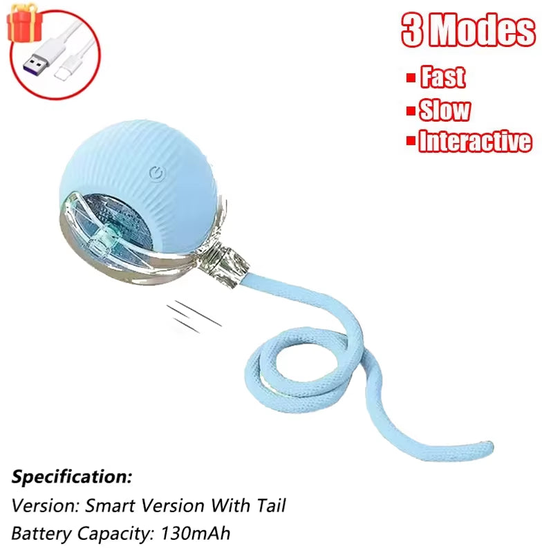 Engaging Automatic Rolling Cat Ball Toy with Faux Tail - Rechargeable Interactive Pet Training Tool