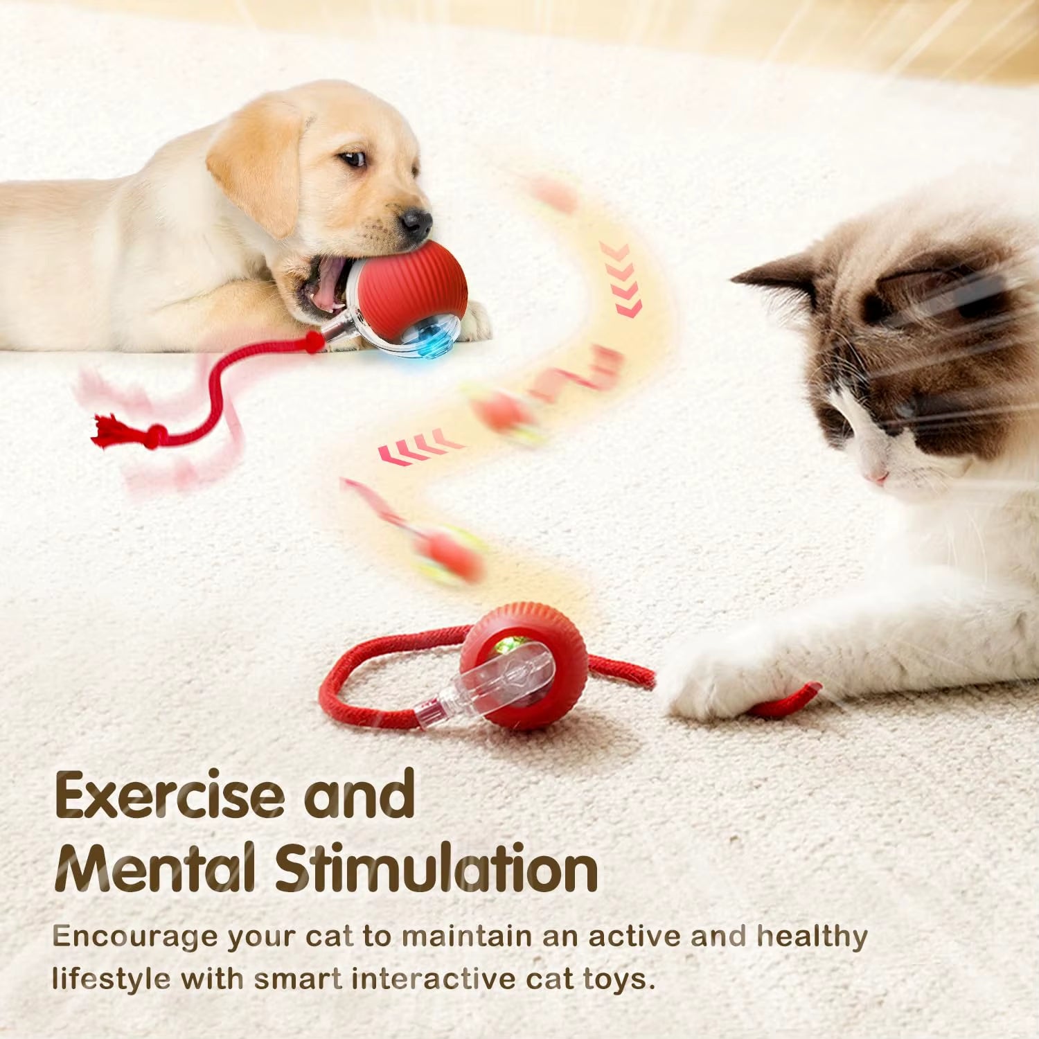 Engaging Automatic Rolling Cat Ball Toy with Faux Tail - Rechargeable Interactive Pet Training Tool