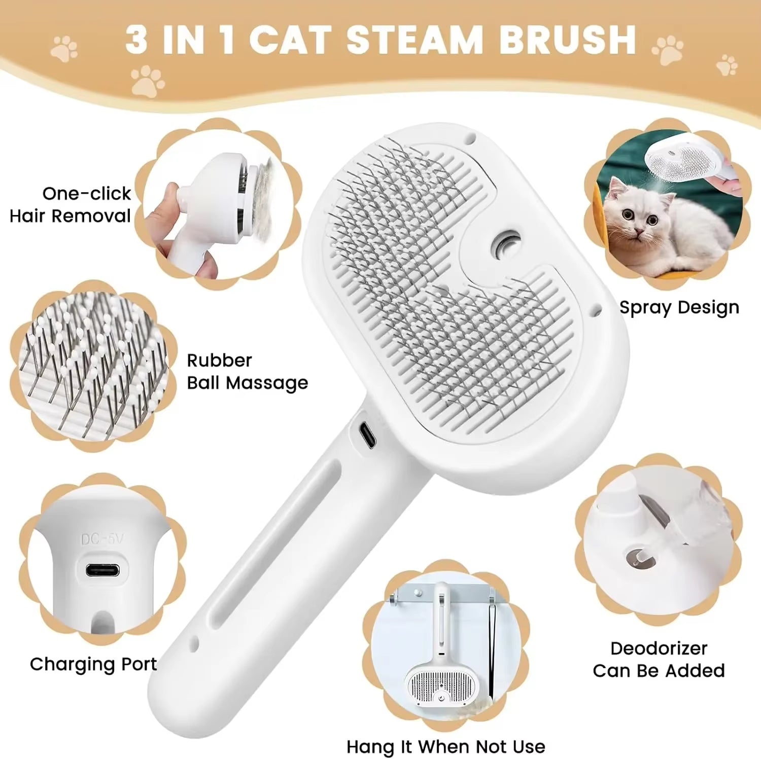 Revolutionary 3-in-1 Cat Steam Brush: Electric Spray Grooming Comb for Effortless Pet Care and Relaxation