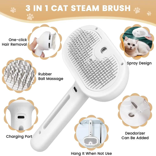Revolutionary 3-in-1 Cat Steam Brush: Electric Spray Grooming Comb for Effortless Pet Care and Relaxation