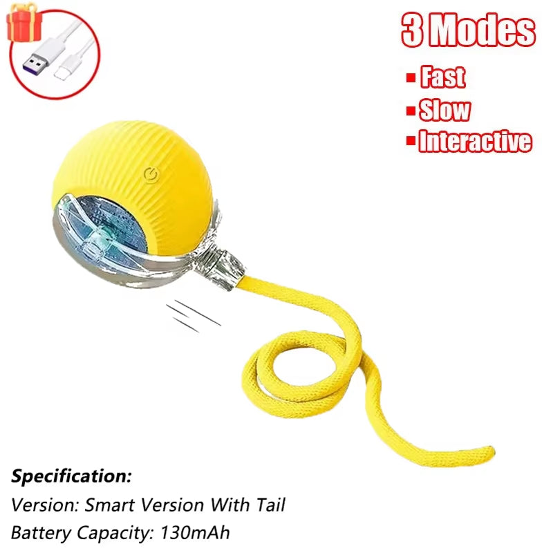 Engaging Automatic Rolling Cat Ball Toy with Faux Tail - Rechargeable Interactive Pet Training Tool