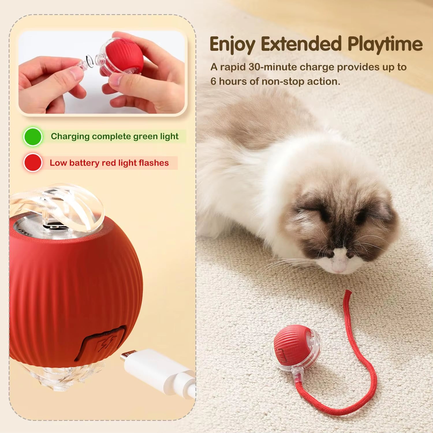 Engaging Automatic Rolling Cat Ball Toy with Faux Tail - Rechargeable Interactive Pet Training Tool