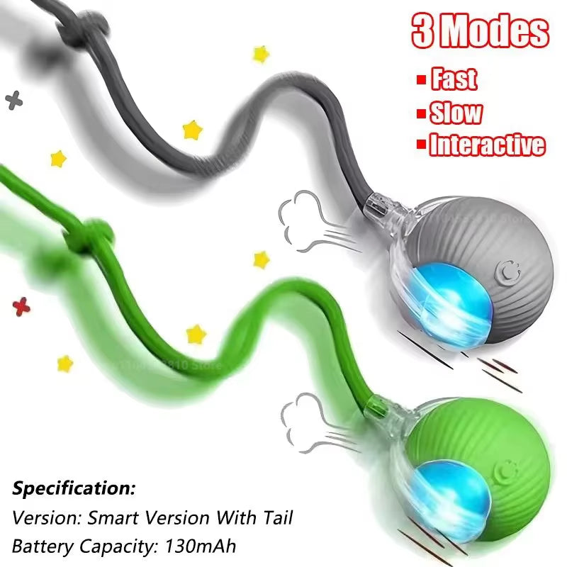 Engaging Automatic Rolling Cat Ball Toy with Faux Tail - Rechargeable Interactive Pet Training Tool