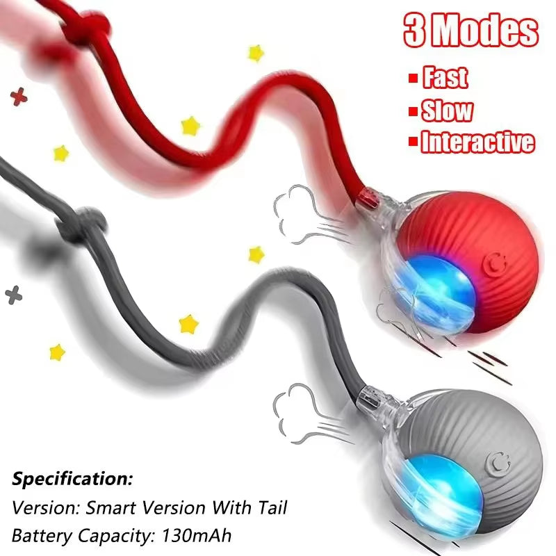 Engaging Automatic Rolling Cat Ball Toy with Faux Tail - Rechargeable Interactive Pet Training Tool